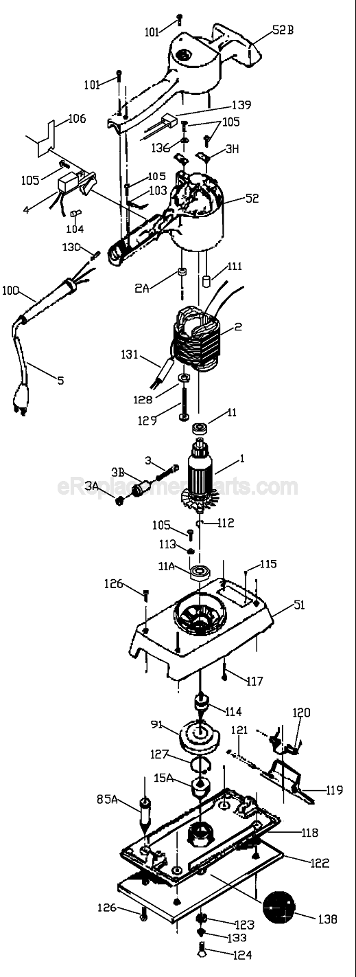 Page A Diagram and Parts List for 505H Type 3 Porter Cable Sander Polisher